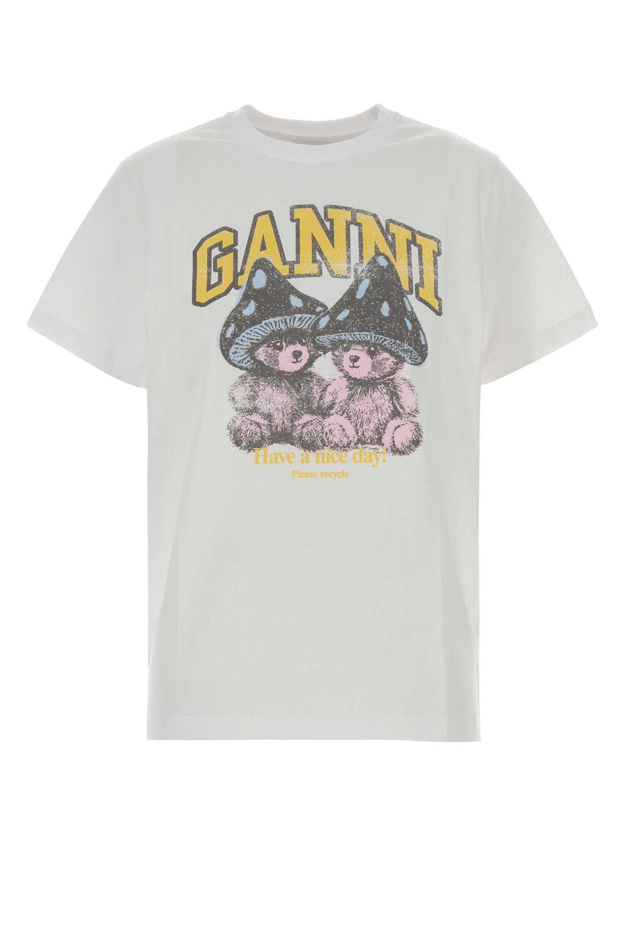 Basic Cotton Relaxed T-Shirt Teddy Mushrooms Bright White Maglie
