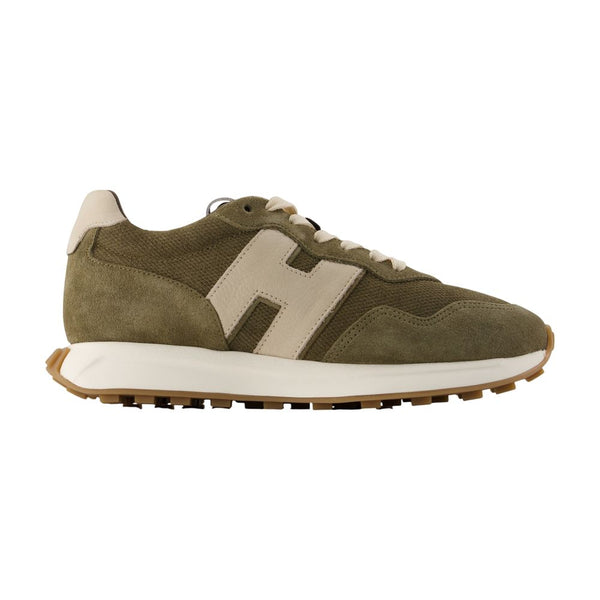 H601 Allacciato H Patch Sneakers - Hogan Leather Green Goatskin Shoes /