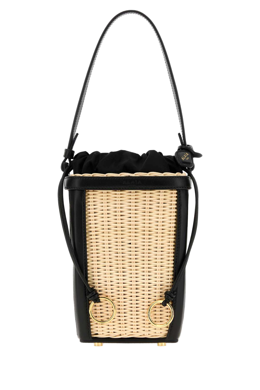 Two-Tone Wicker And Leather Small Bucket Bag Noir Borse A Mano