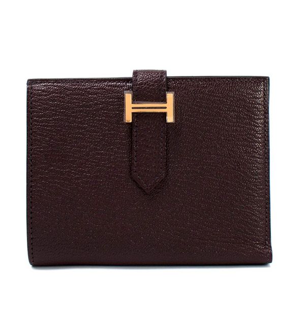 Hermes Rouge Sellier Chevre Mysore Compact Bearn Wallet Burgundy Leather Purses And