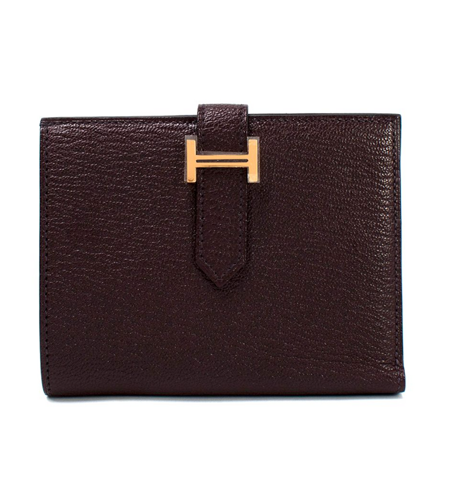 Hermes Rouge Sellier Chevre Mysore Compact Bearn Wallet Burgundy Leather Purses And
