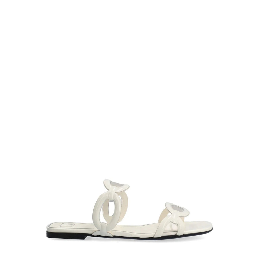 Valentino Garavani Calf leather with patent finish slides in white
