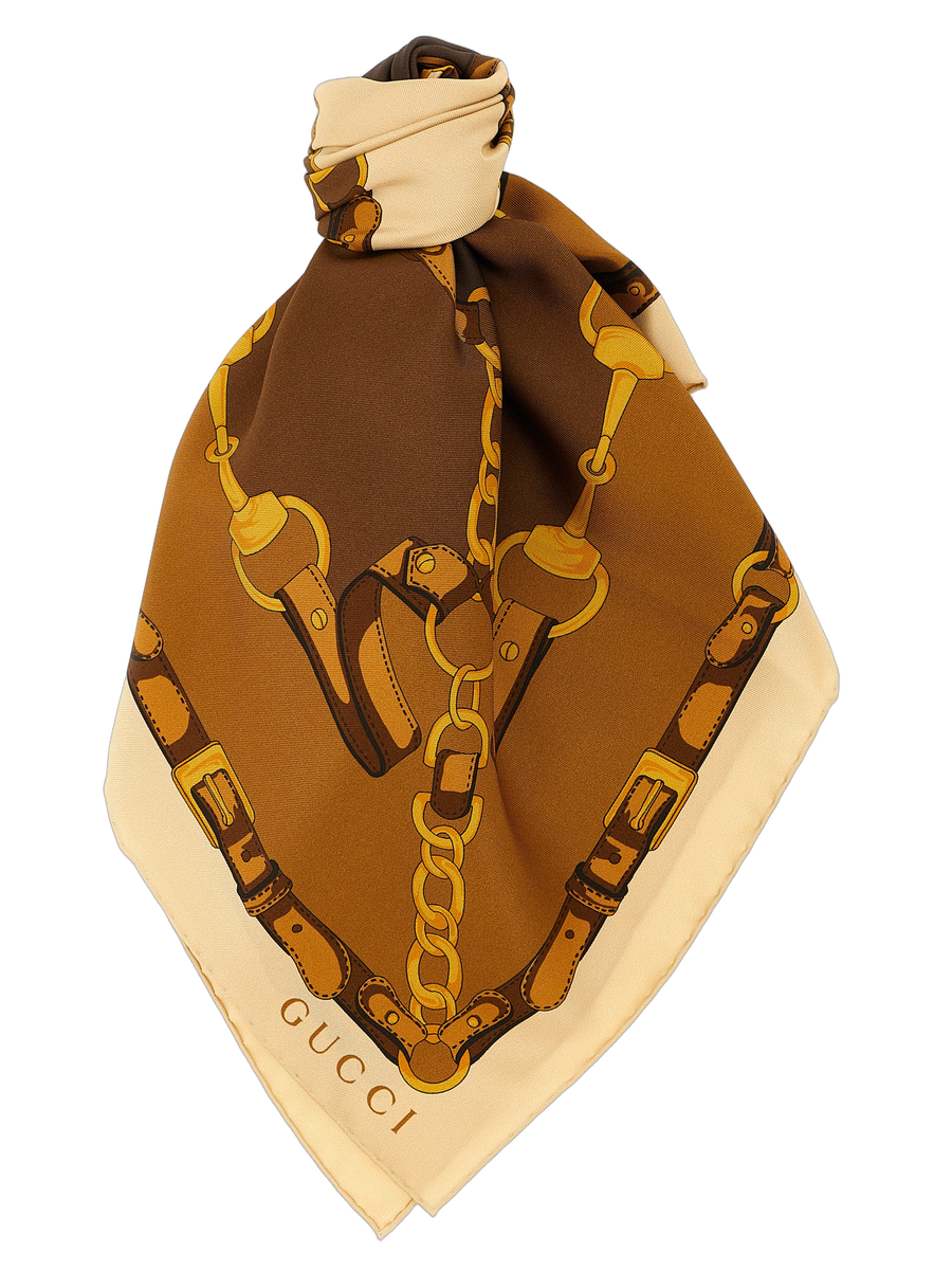 Gucci 100% silk scarf in brown