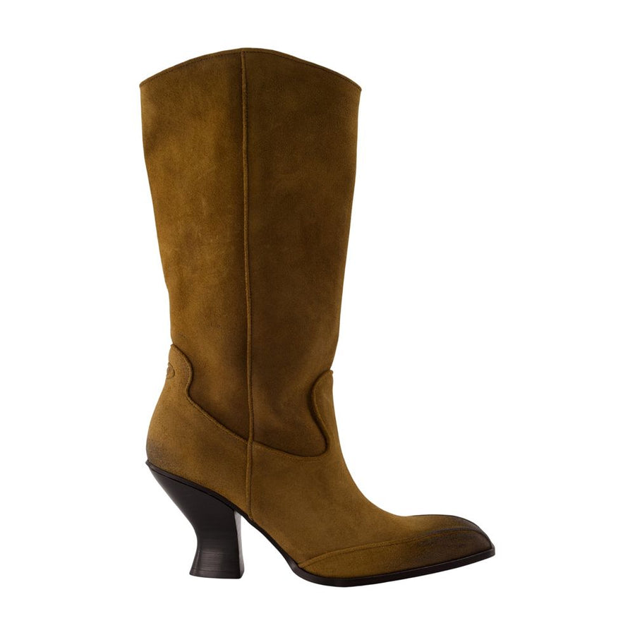 D-Luffy-75-Tube Ankle Boots - Diesel Leather Khaki Cowhide Shoes / Ankle-boots