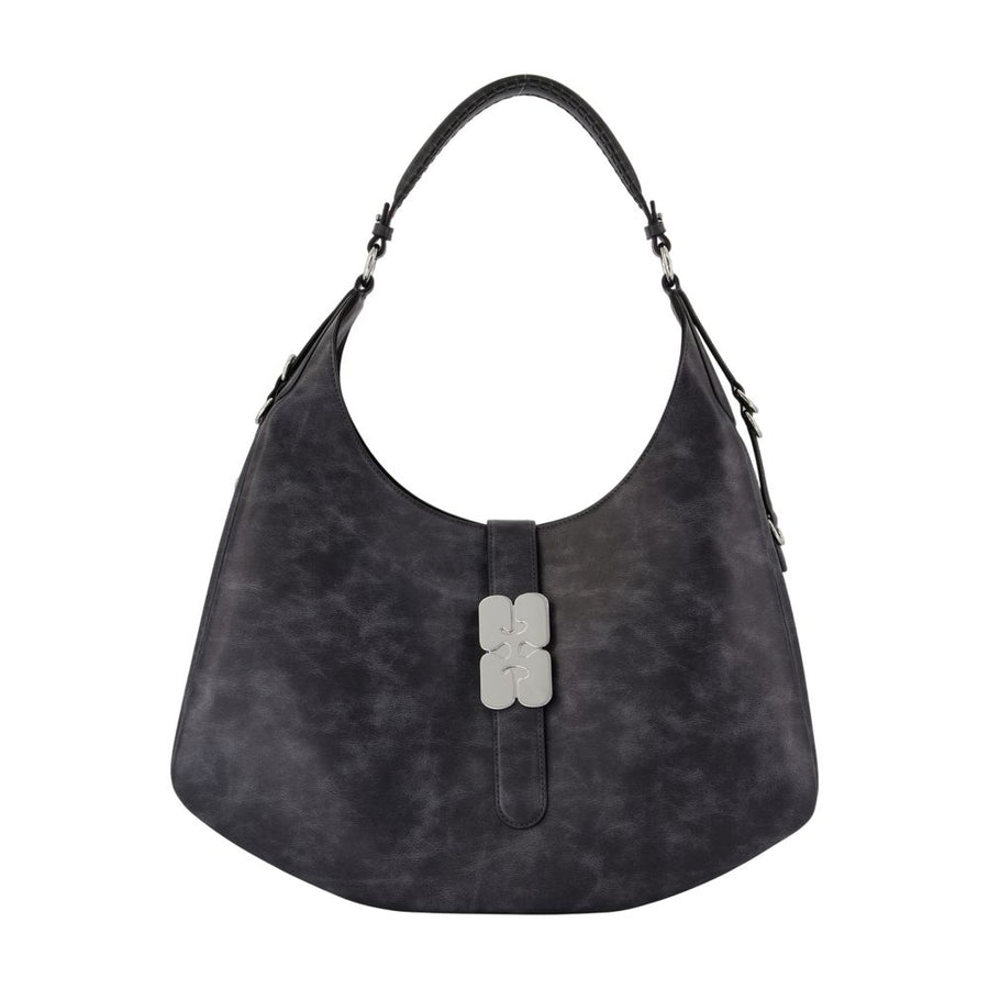 Ganni Leather shoulder bag in gray