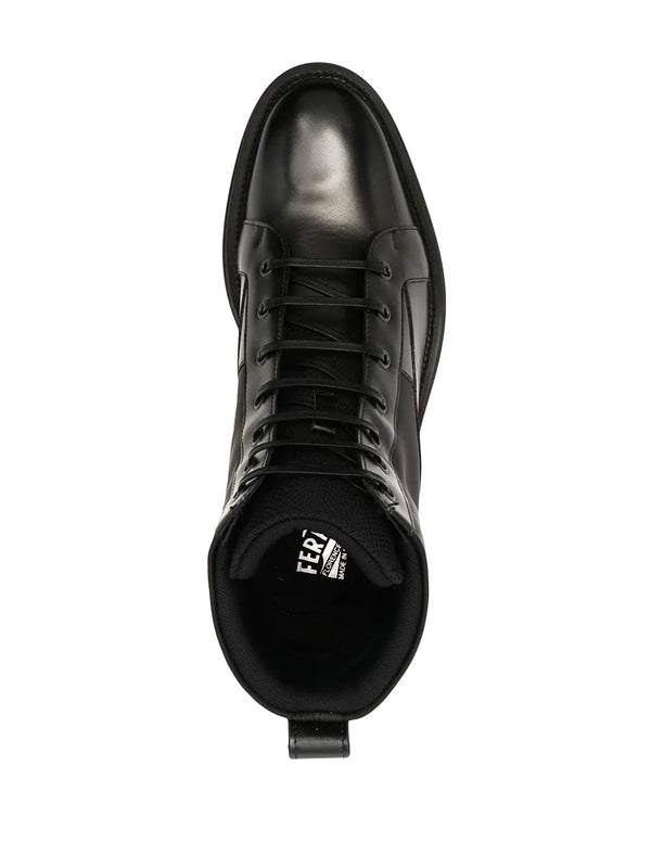 Ferragamo calf leather/fabric ankle boot in black