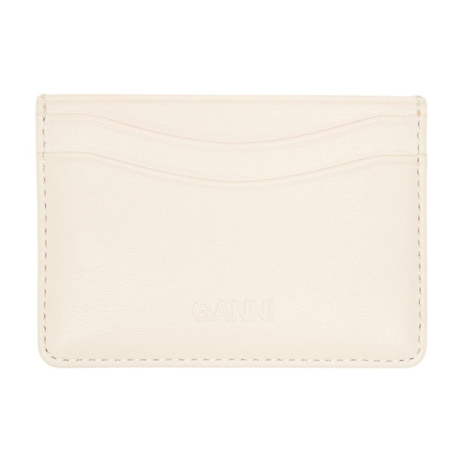 Ganni Calfskin card case in cream