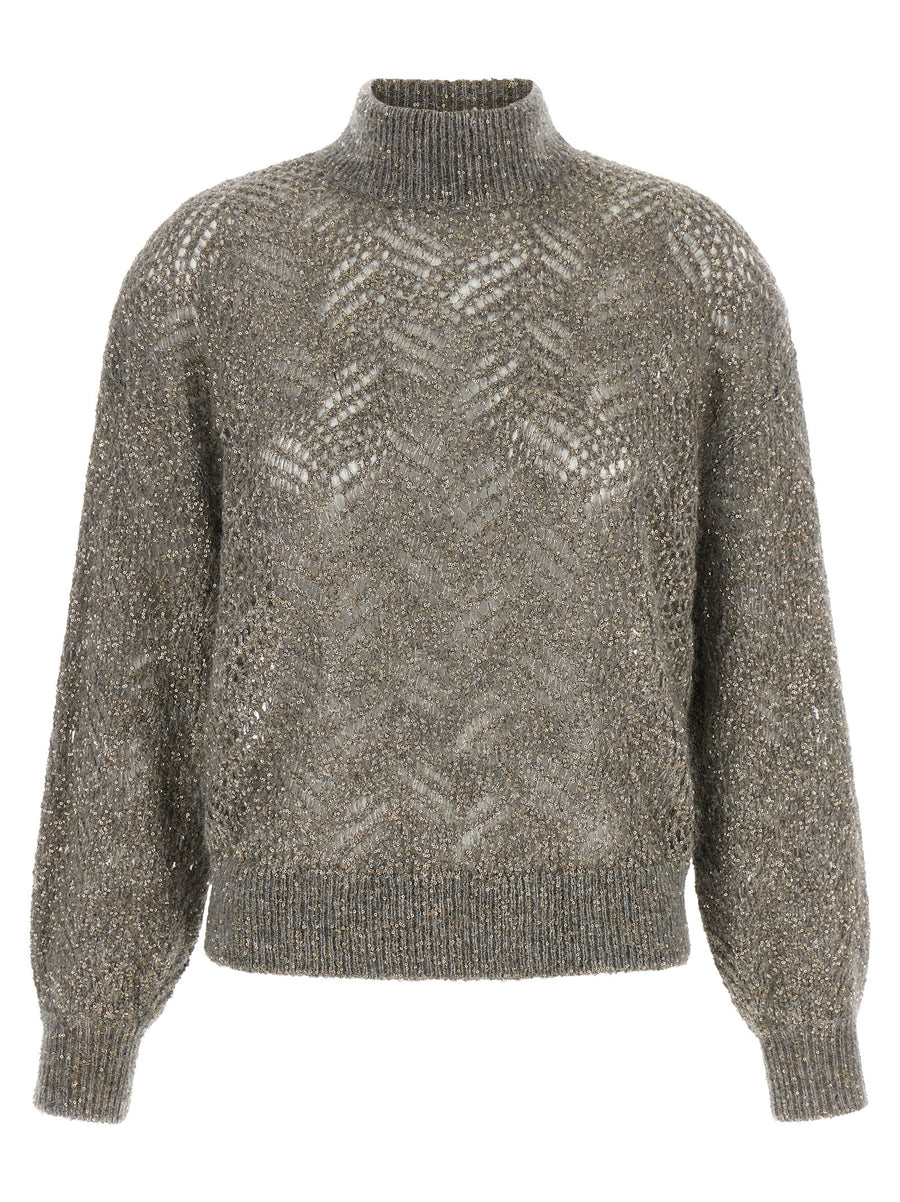 Brunello Cucinelli Mohair blend with lamé yarn sweater in gray