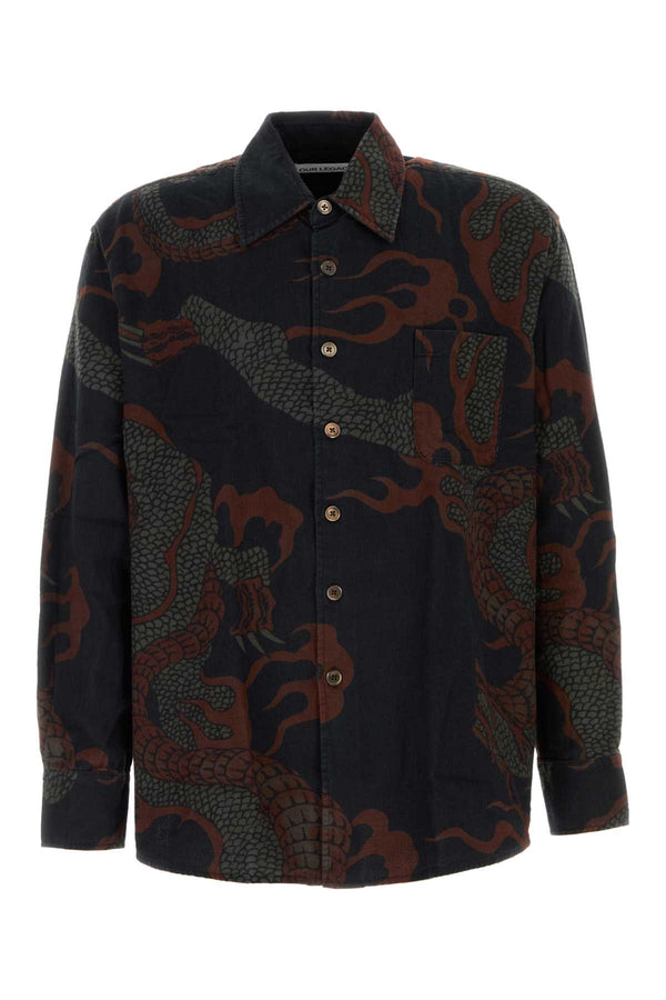 Brown Abstract Snake Print Exterior: Cotton Camicie