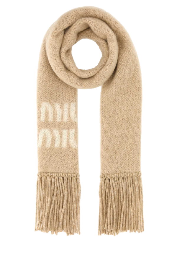 Beige Mohair Blend Scarf Naturale Exterior: Nylon Wool Sciarpe E Foulard