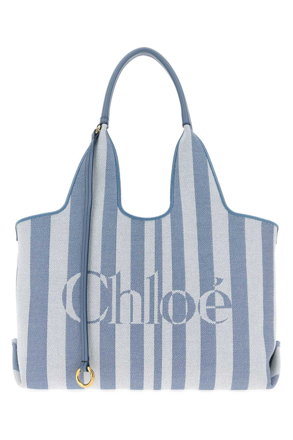 Embroidered Canvas Chloã© Stripy Shopping Bag Lightblue Borse A Mano