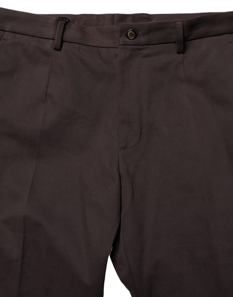 Brown Cotton Skinny Leg Dress Trouser Pants