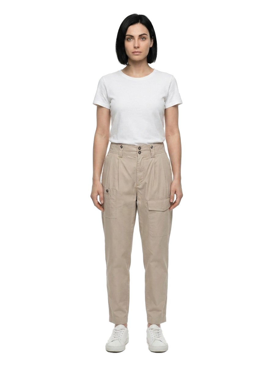 Beige Cotton Cargo Pants