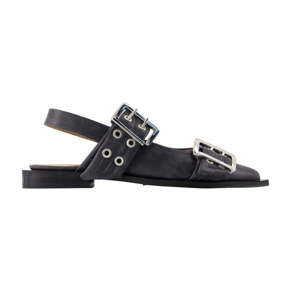 Ganni Leather flat in gray