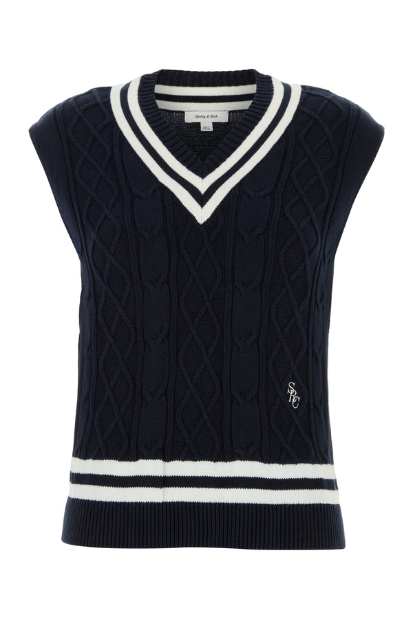 Sporty & Rich 100% Cotton sweater vest in navy
