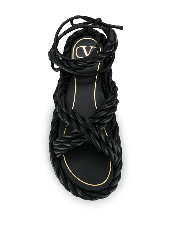 Valentino Leather; rubber sole sandal in black