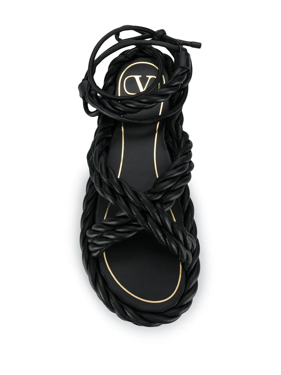 Valentino Leather; rubber sole sandal in black