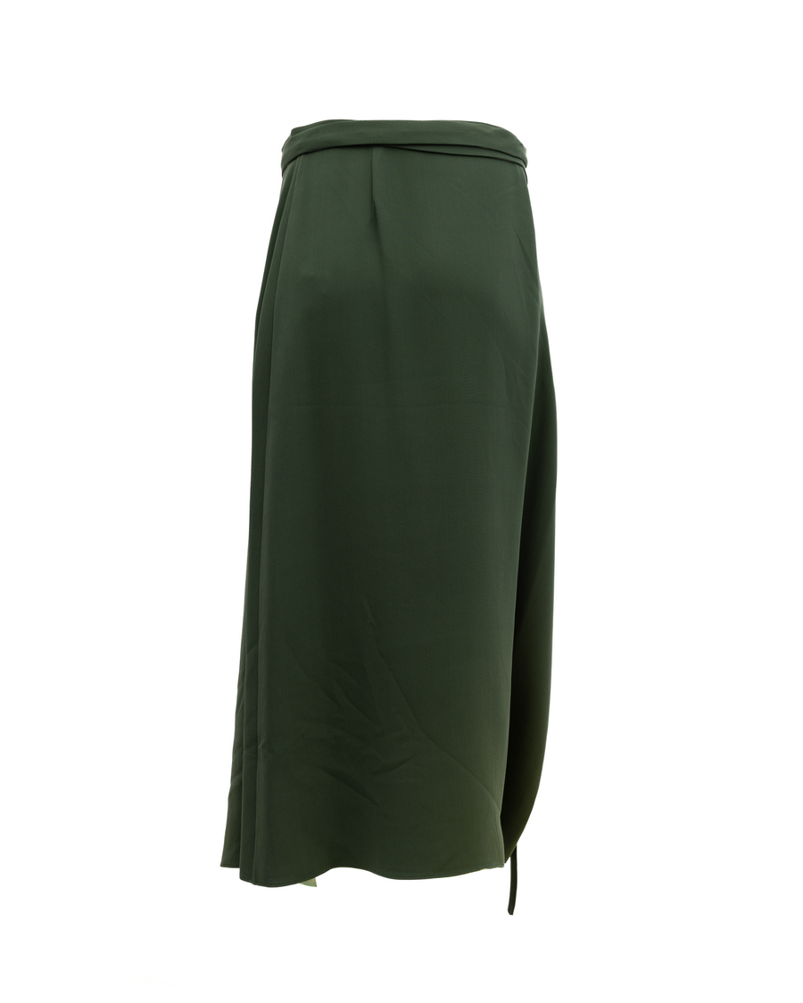 Women Silk Skirt Dark Green