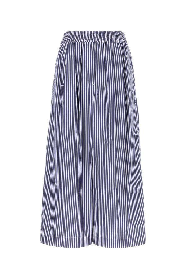 Embroidered Cotton Ottone Wide-Leg Pant Riga Bianca Blu Exterior: Pantaloni