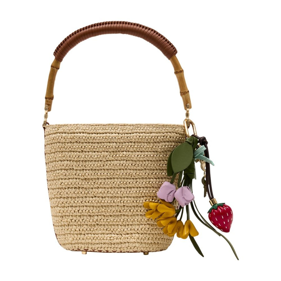 Self-Portrait Raffia bucket bag in beige
