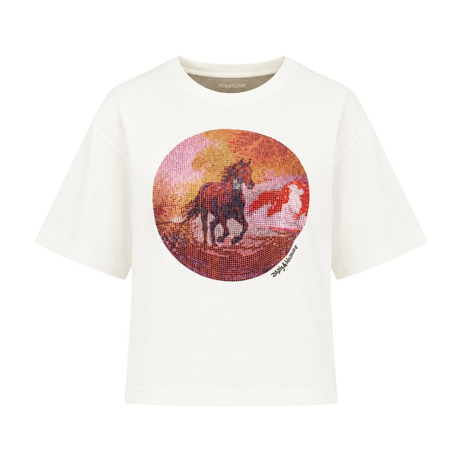 Taida Photo Horse Strass T-Shirt - Zadig & Voltaire Cotton White Ready-to-wear / T-shirts