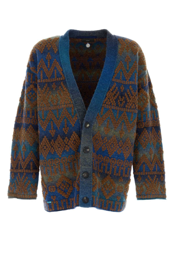 Embroidered Cotton Blend Western Beat Oversize Cardigan Tabaccomulticolor Exterior: Wool Nylon Maglie
