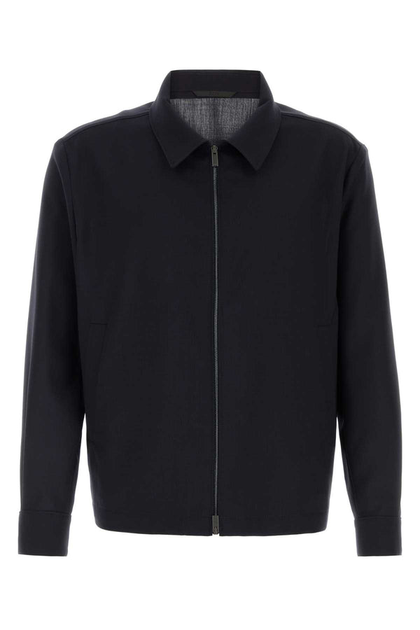 Navy Blue Wool Shirt Darkblue Exterior: Virgin Giubbini