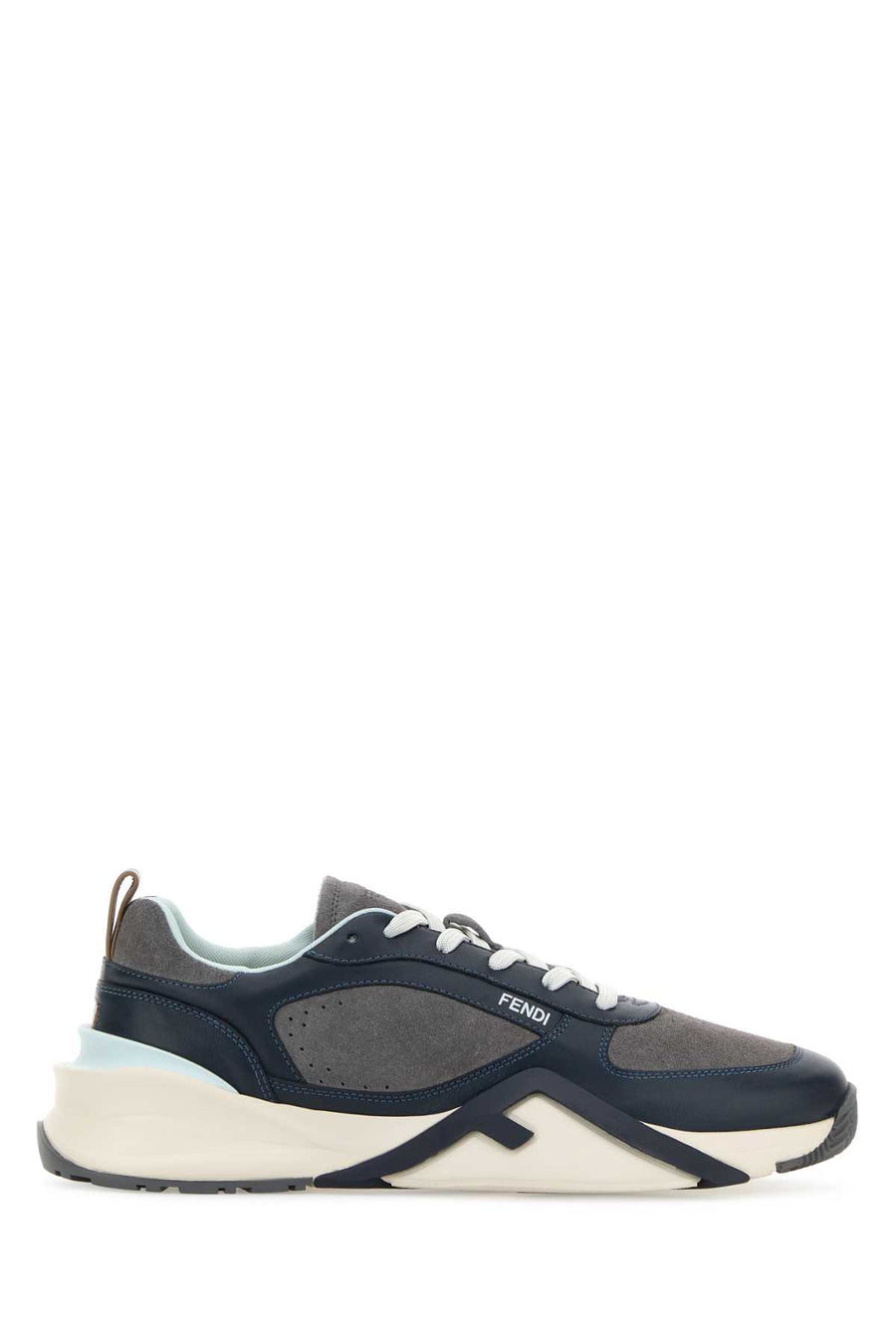 Two-Tone Leather And Suede Fendi Flow Sneakers Blue