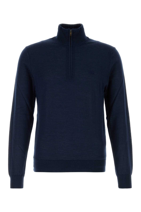 Navy Blue Wool Blend Sweater B0324 Exterior: Silk Maglieria