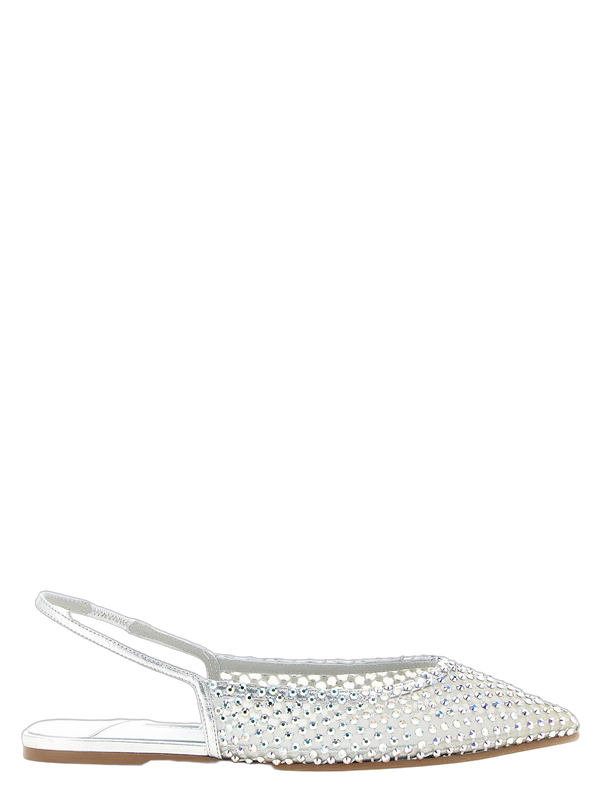 Le Silla Polyester mesh upper with iridescent crystals ballet flat in silver