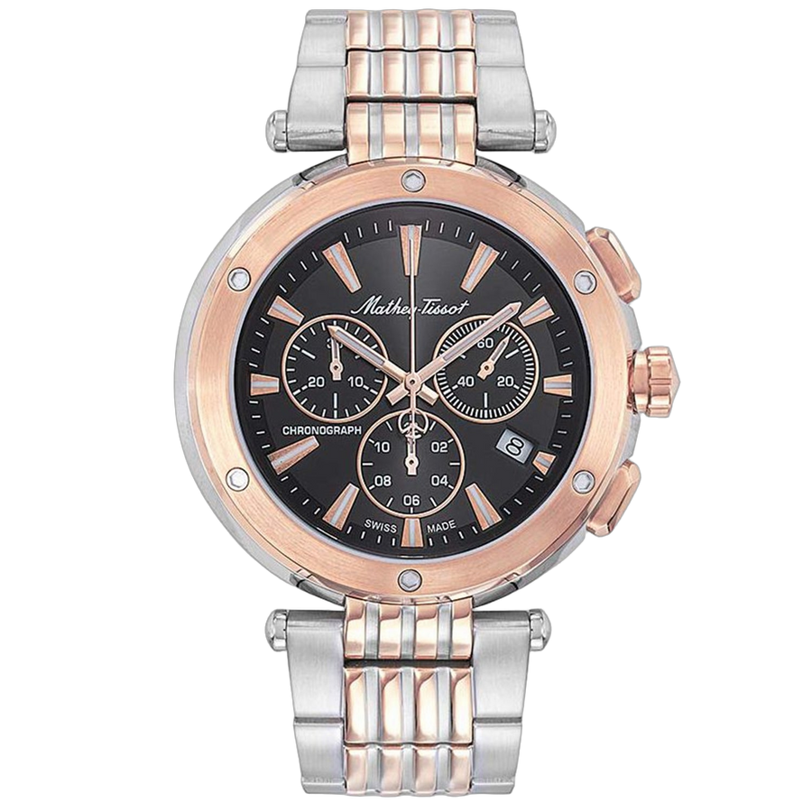 Mathey Tissot Stainless steel case and bracelet watch in black