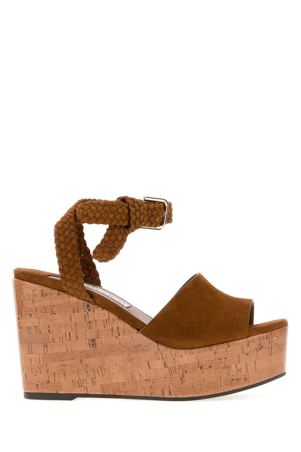 Jimmy Choo Exterior: 100% Suede wedge heel in caramel