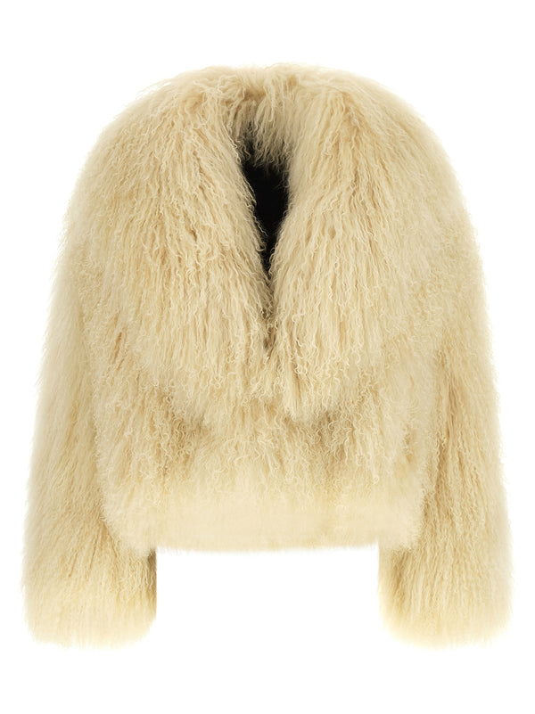 Blancha Long-haired curly shearling jacket in beige