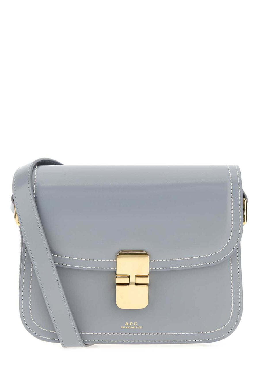 A.P.C. Grace Exterior: 100% Bovine leather; Lining: 100% Fabric; Finishing: Golden metal crossbody bag in gray