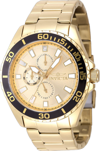 Invicta Stainless steel case and bracelet; mineral crystal; gold dial watch in gold