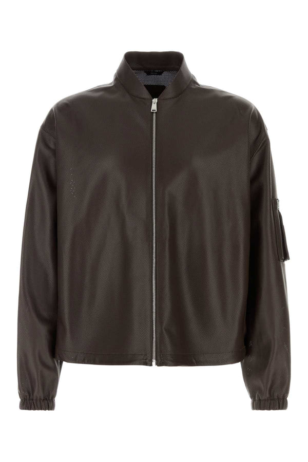 Chocolate Nappa Leather Bomber Jacket Moka Exterior: Lamb Giacche E Gilet