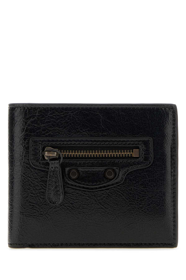 Balenciaga City Exterior: 100% Lamb; Finishing: Ruthenium wallet in black