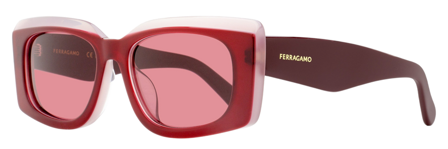 Ferragamo Oversized Rectangular Sunglasses Sf1079slb 614 Burgundy 56mm Plastic (acetate)