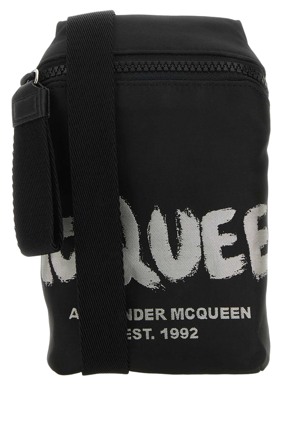 Alexander McQueen Exterior: 100% Fabric; Lining: 100% Fabric; Finishing: Silver metal crossbody bag in black