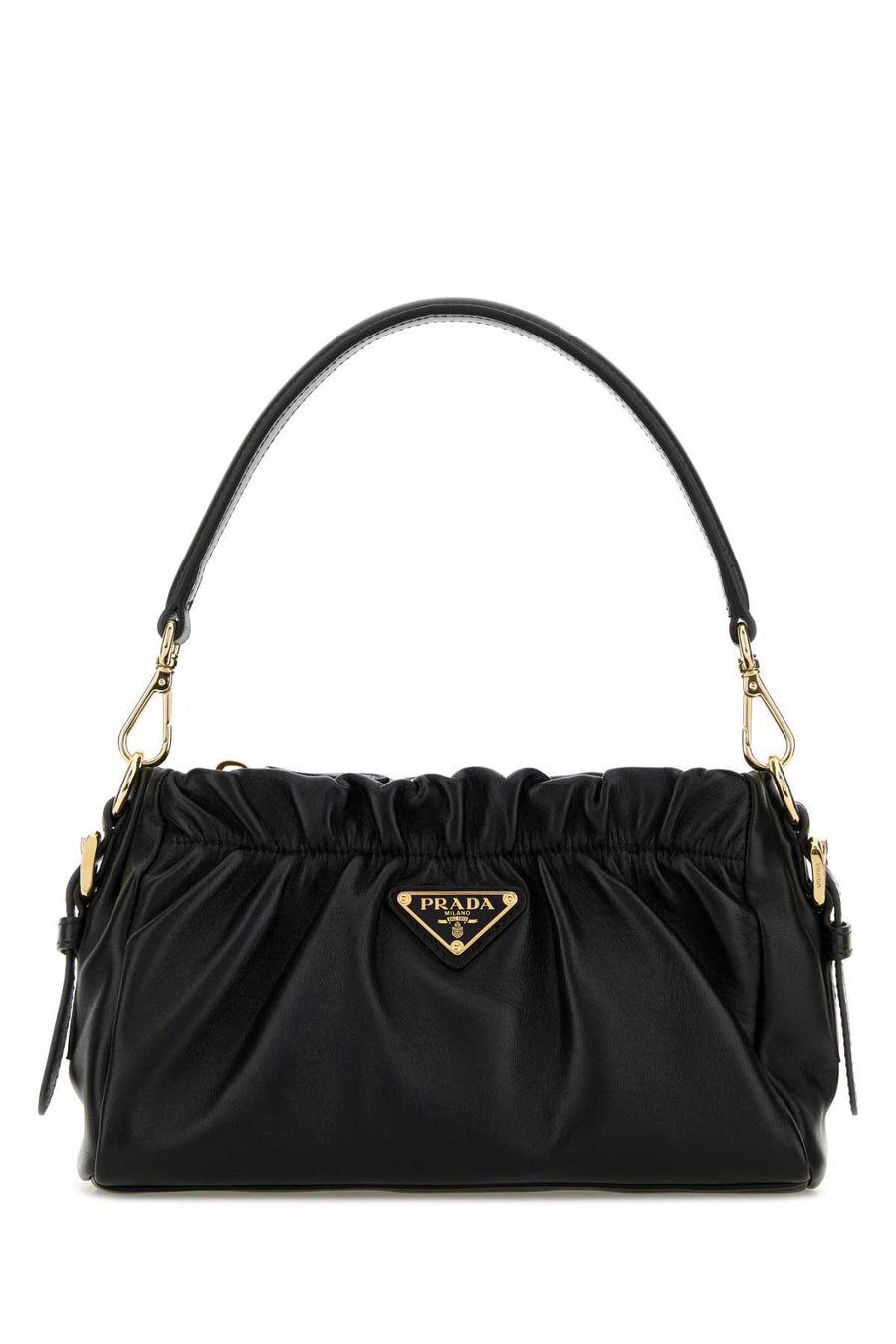 Prada Exterior: 100% Nappa leather; Lining: 100% Fabric; Finishing: Golden metal shoulder bag in black
