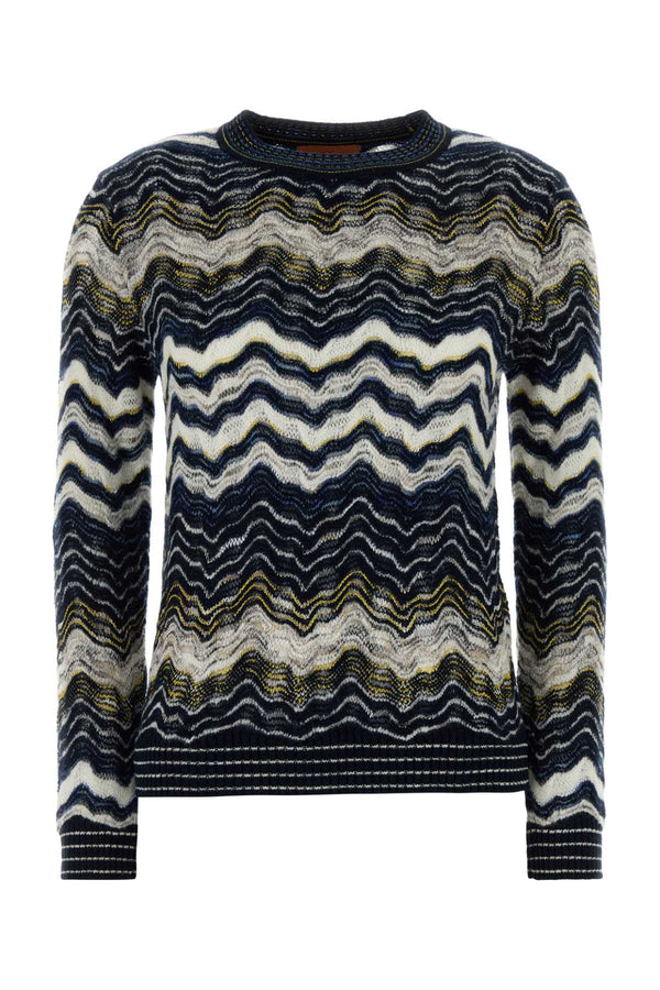Embroidered Stretch Wool Blend Sweater Multiblu Maglieria