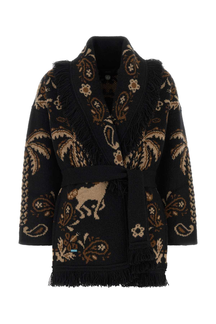 Embroidered Wool Blend Island Roots Cardigan Blackcamel Sciarpe E Foulard