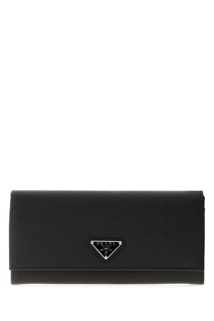 Prada Exterior: 100% Leather; Finishing: Silver metal wallet in black