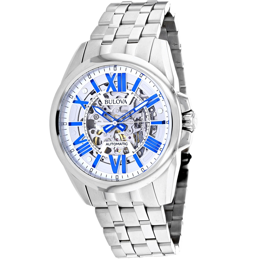 Bulova Stainless steel case and bracelet; mineral crystal watch in white