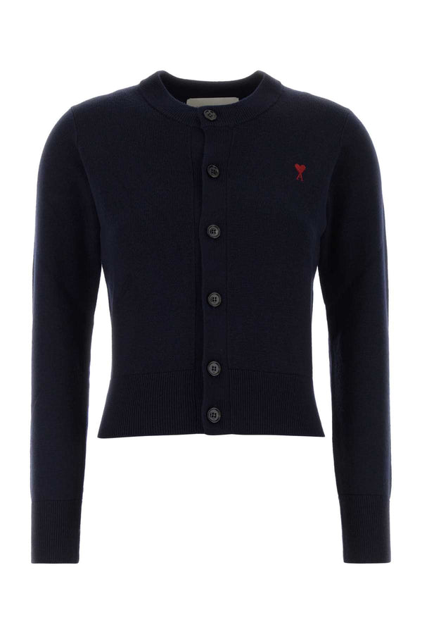 Navy Blue Wool Cardigan Marine/rouge Exterior: Merino Felpe