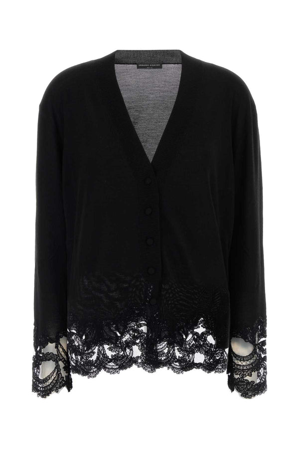 Black Wool Cardigan Nero Exterior: Virgin Maglieria