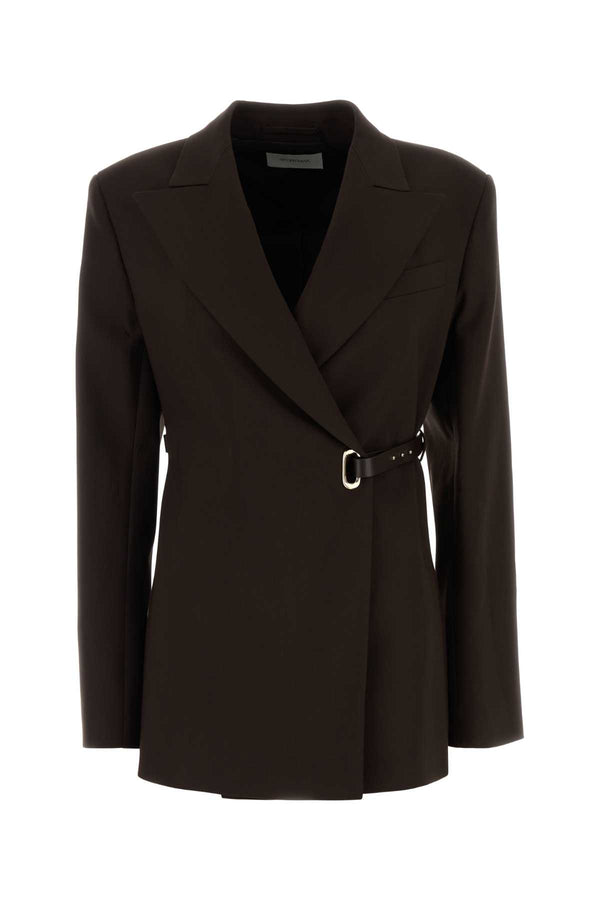 Brown Stretch Viscose Cinta Blazer Cioccolato Giacche E Gilet