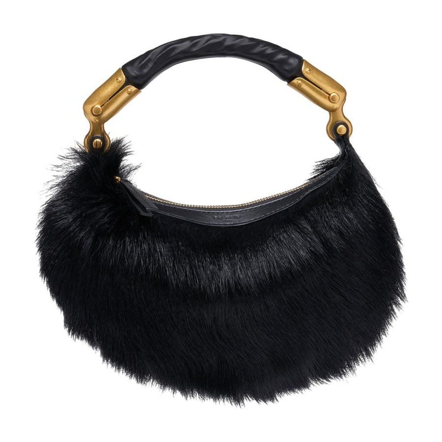 Balmain fur shoulder bag in black