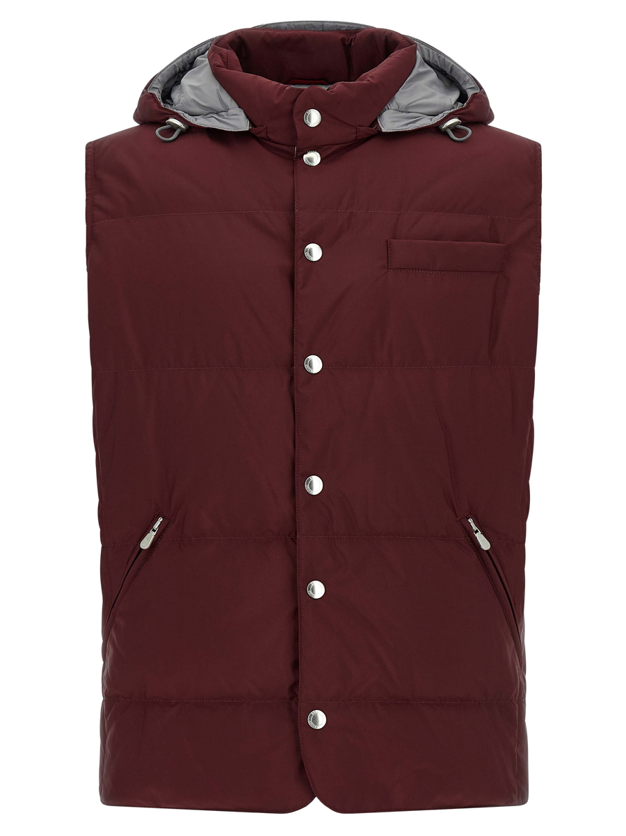 Brunello Cucinelli Polyester with goose feather padding vest in burgundy