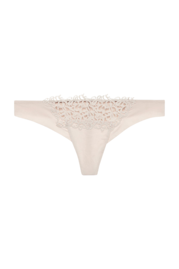 La Perla Ultra-Light Lycra® with Macramé Trim thong in beige
